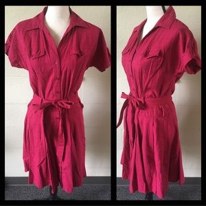 Dark pink button up dress with font pockets